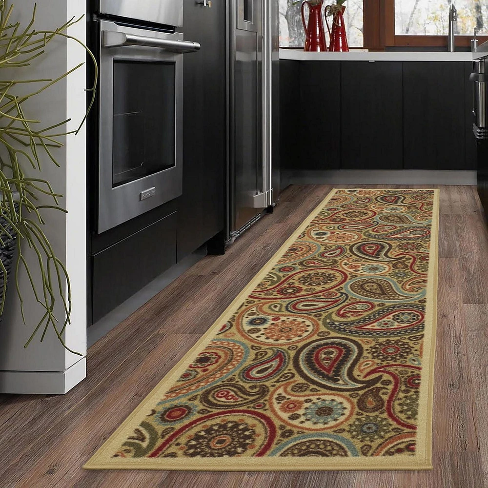 Tapis contemporain à motif de feuilles et à sous-couche en caoutchouc de la collection Ottohome