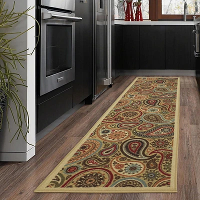 Tapis contemporain à motif de feuilles et à sous-couche en caoutchouc de la collection Ottohome