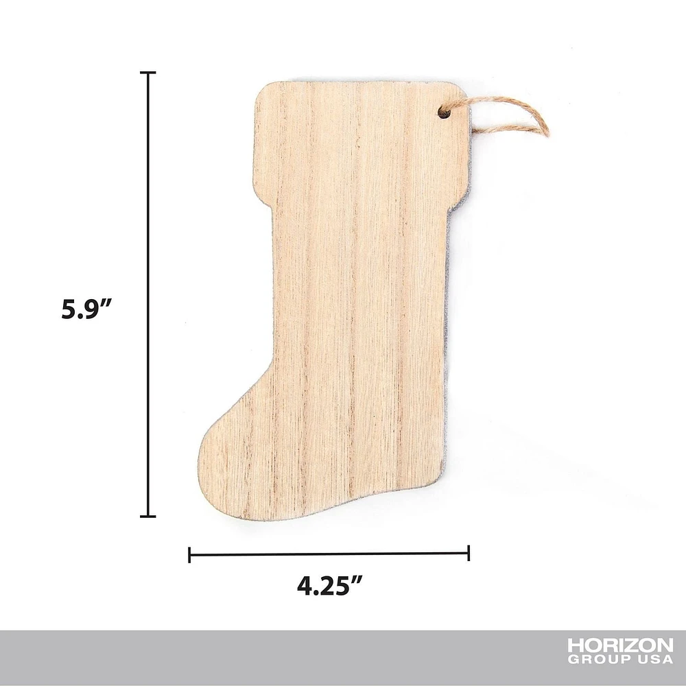 On the Surface bas de Noël en bois avec bordure pailletée argentée, ornement ou<br>étiquette-cadeau avec ficelle en jute pour l’accrocher