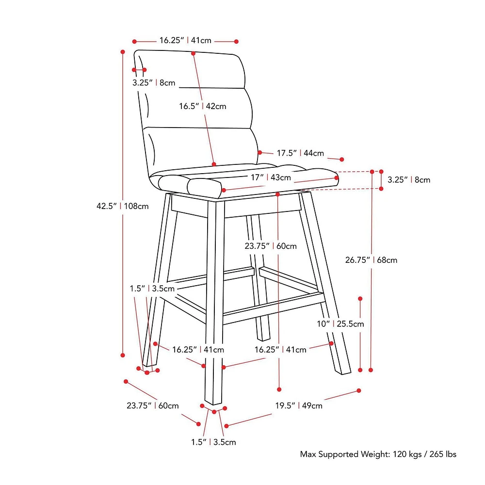 Tabouret de bar à rainures en tissu rembourré, lot de 2