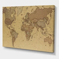 Designart Ancienne carte du monde III Art mural sur toile