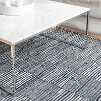 Fabstyles Checkerboard Denim Leather Handmade Area Rag Rug for Living Room, Hallway, Patio