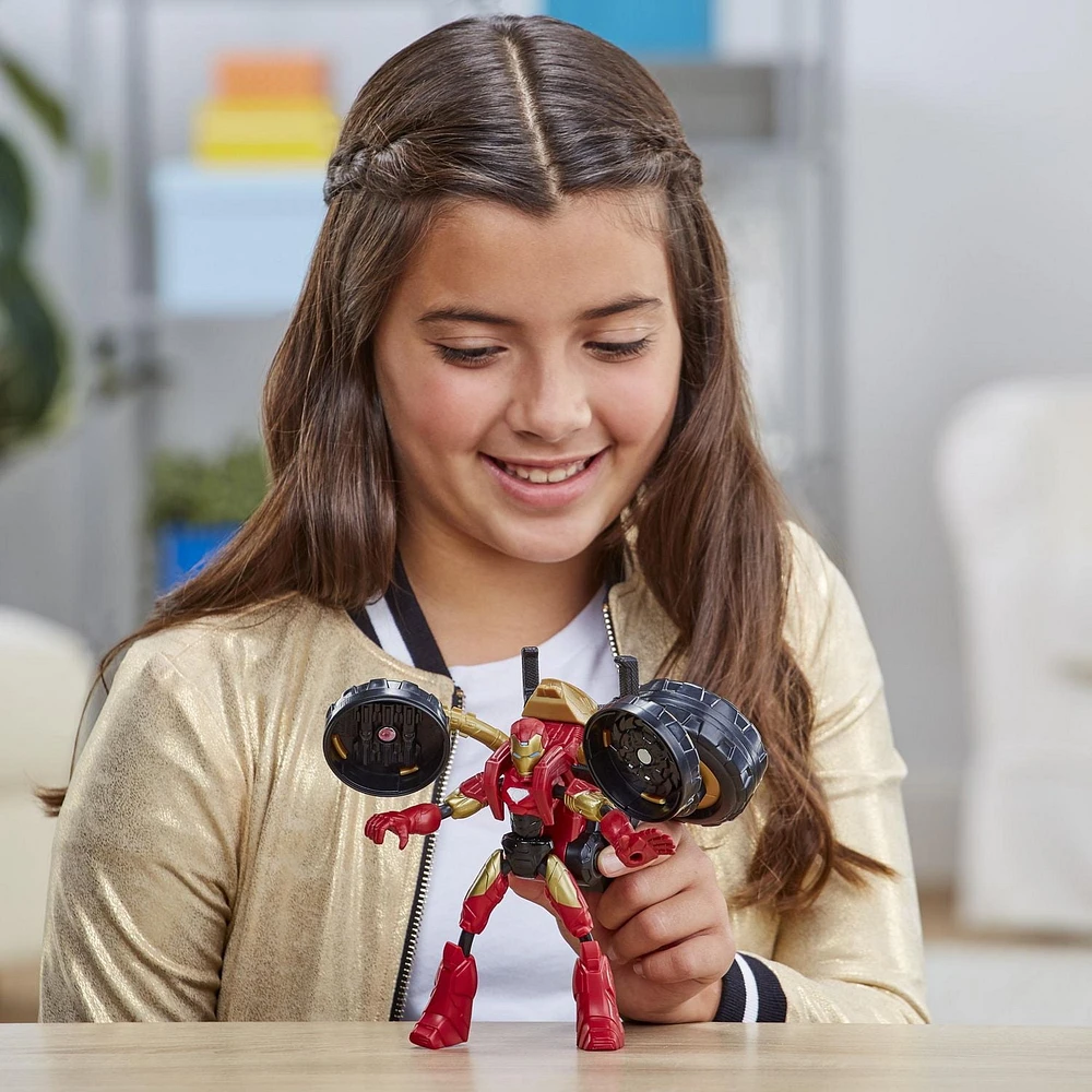 Marvel Bend and Flex, Flex Rider Iron Man figurine articulée flexible de 15 cm avec moto 2 en 1, pour enfants à partir de 4 ans