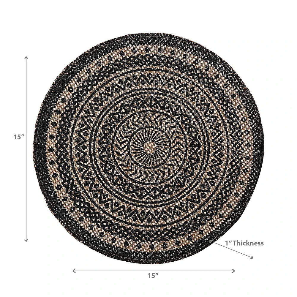 Jute Rond Placemat Black Mandala - Ensemble De 12