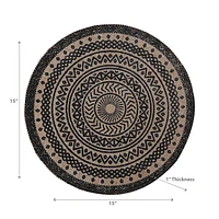 Jute Rond Placemat Black Mandala - Ensemble De 12