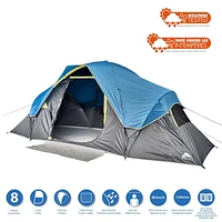 Ozark Trail 8-Person Dome Tent with Fly, Easy Set-Up, Grey/Blue in Colour