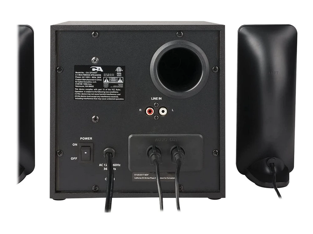 Système de haut-parleurs 3 pièces Cyber Acoustics CA-SP34BT, 32 W (total), Bluetooth, canal 2.1 avec caisson de basses et effets lumineux LED, son stéréo complet, noir
