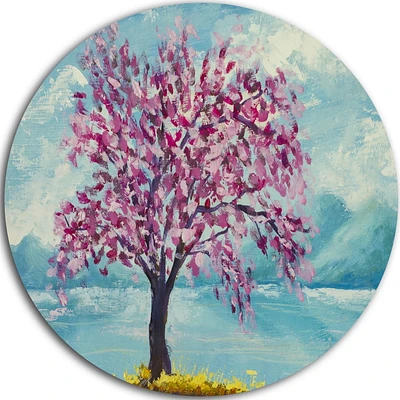Design Art Blooming Sakura Flowers' Ultra Glossy Floral Metal Circle Wall Art