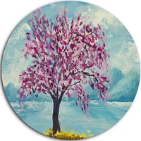 Design Art Blooming Sakura Flowers' Ultra Glossy Floral Metal Circle Wall Art