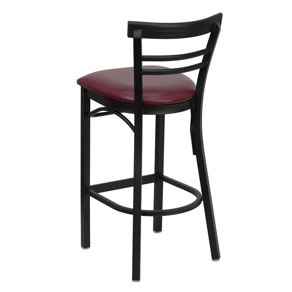 Lot de 2 pièces - Tabouret de bar de la série HERCULES en métal noir avec dossier échelle à deux lattes - Siège en vinyle bourgogne