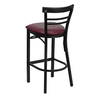 Lot de 2 pièces - Tabouret de bar de la série HERCULES en métal noir avec dossier échelle à deux lattes - Siège en vinyle bourgogne