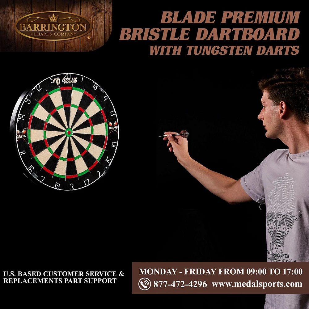 Cible de fléchettes Blade Premium sans agrafes avec fléchettes en tungstène par Barrington Billiards
