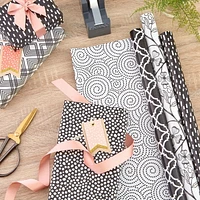 Hallmark All Occasion Reversible Wrapping Paper Bundle - Black and White Flowers and Dots (3-Pack: 75 sq. ft. ttl.)