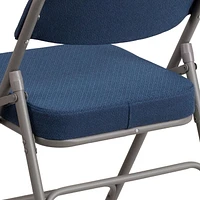 HERCULES Series Premium Curved Triple Braced & Double-Hinged Black Pin-Dot Fabric Metal Folding Chair