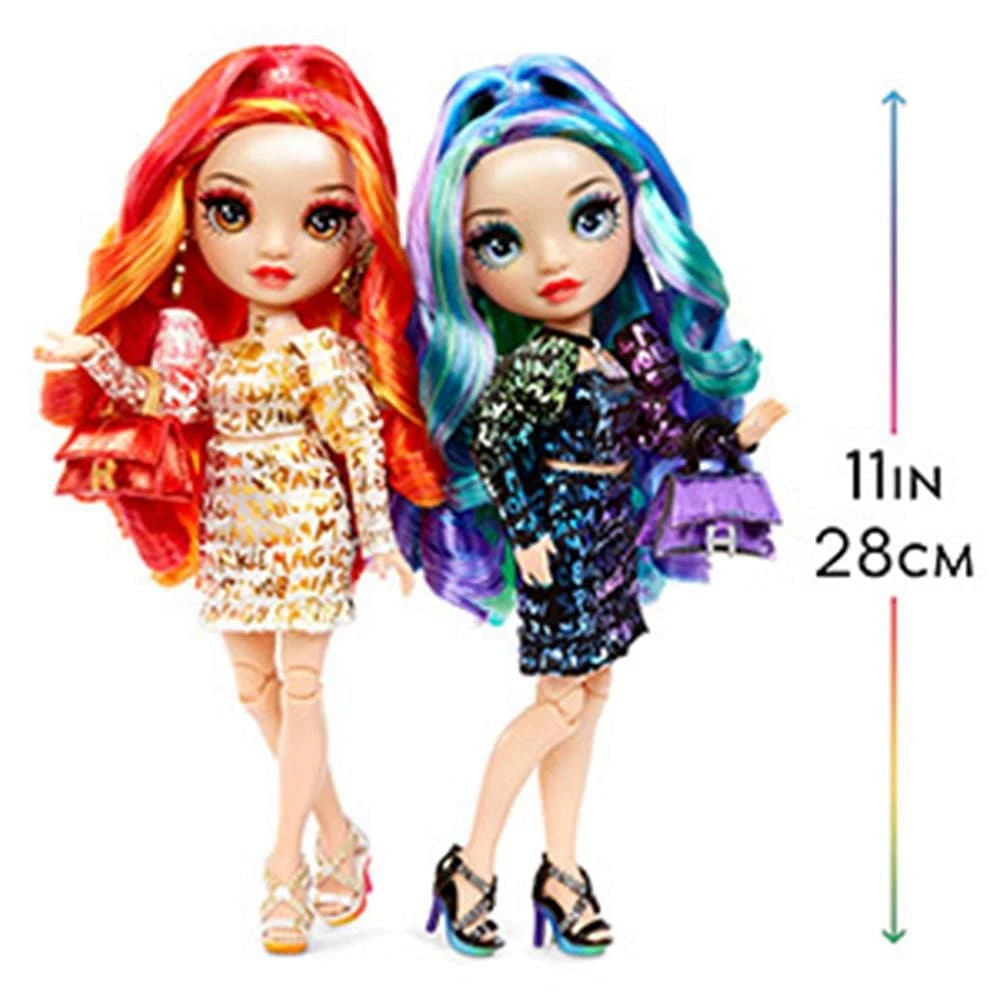 Poupées-mannequins Rainbow High de série spéciale, paquet de 2 jumelles, Laurel & Holly De'Vious –vêtues de tenues imprimées métallisées aux couleurs de l’arc-en-ciel avec accessoires de poupée – exce
