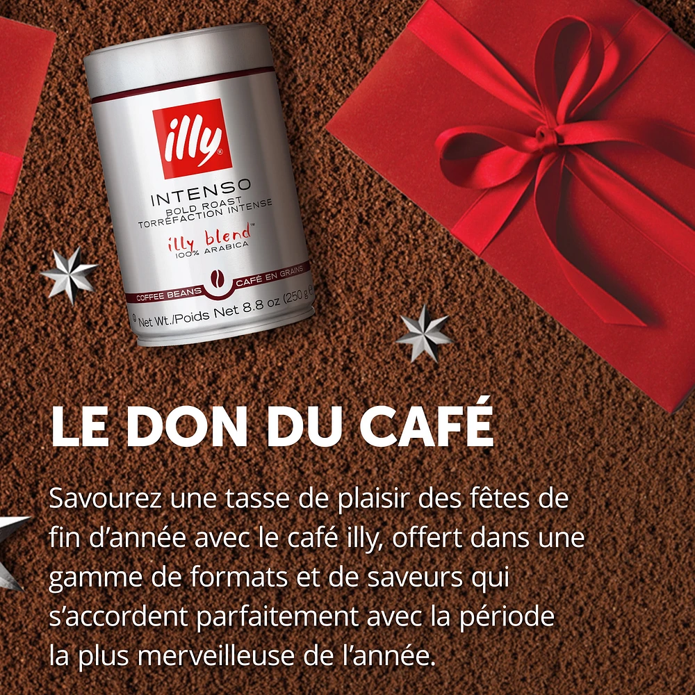 illy Whole Bean Coffee Dark Intenso Bold Roast, 8.8 oz, • Unique pressurized coffee packaging preserves flavor • Sourced from the finest 100% Arabica coffee • Intense, full-flavored taste