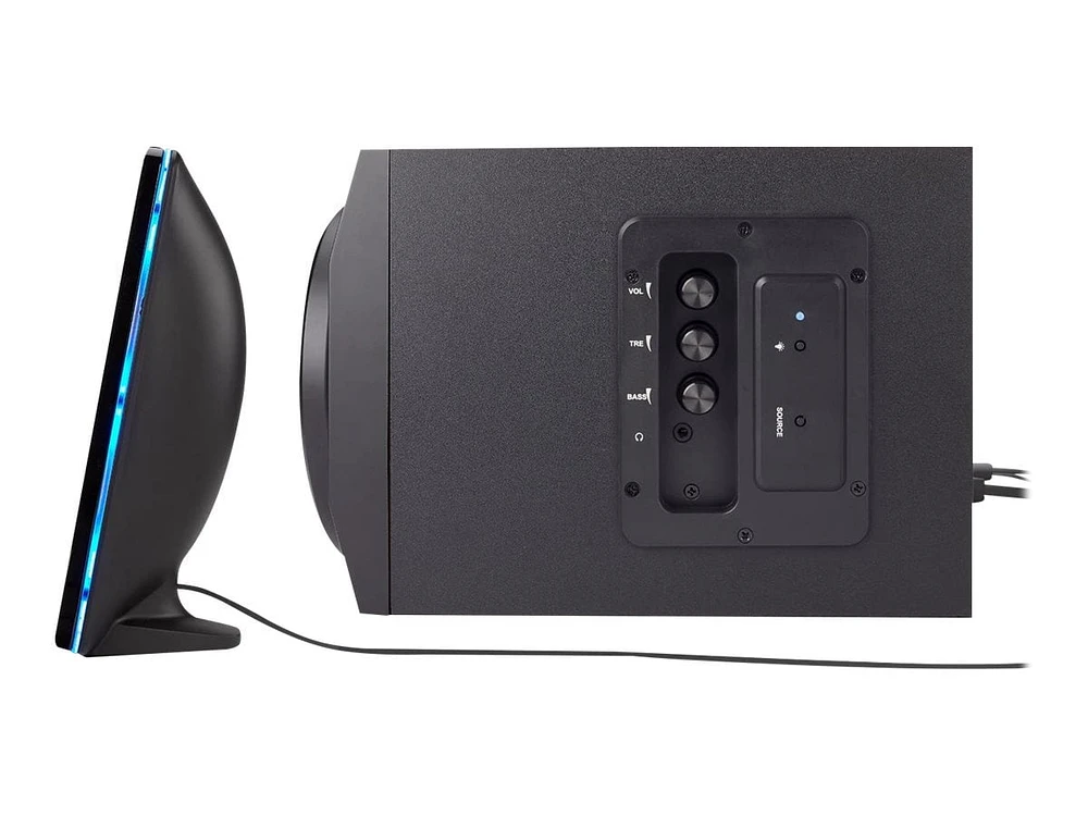 Système de haut-parleurs 3 pièces Cyber Acoustics CA-SP34BT, 32 W (total), Bluetooth, canal 2.1 avec caisson de basses et effets lumineux LED, son stéréo complet, noir