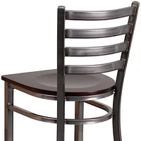 HERCULES Series Clear Coated Ladder Back Metal Restaurant Barstool - Walnut Wood Seat