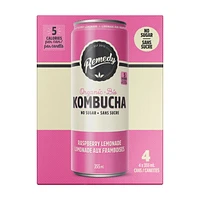 Organic, No Sugar, Natural, Raw and Unpasteurized, Naturally Caffeinated Remedy Kombucha Raspberry Lemonade 4PK, 4x355 ML