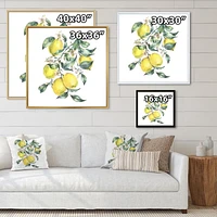 Designart Branche de citrons jaunes et de feuilles I ART MURAL À CADRE FLOTTÉ