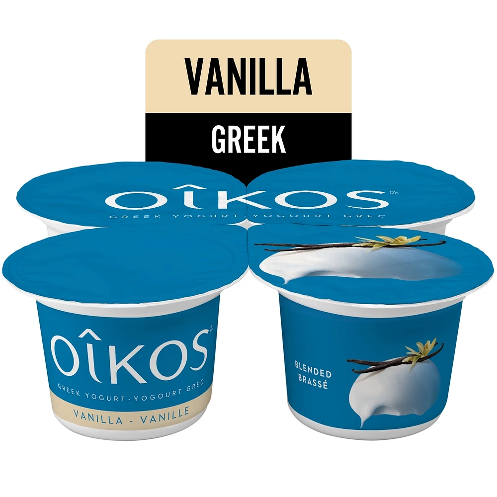 Oikos Greek Yogurt, Vanilla, Blended, 2% M.F., 4 x 100 g