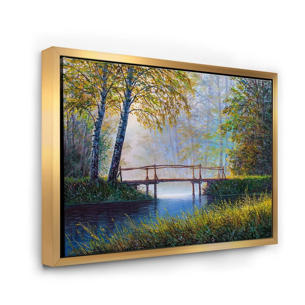 Designart La lumière du soleil du matin et la forêt printanière de l'éveil ART MURAL À CADRE FLOTTÉ