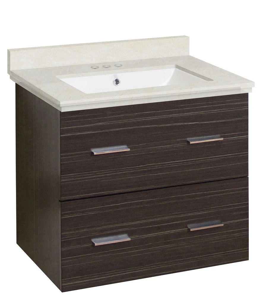American Imaginations 23.75-in. W Floor Mount White Vanity Set For 3H4-in. Drilling Bianca Carara Top Biscuit UM Sink AI-18558