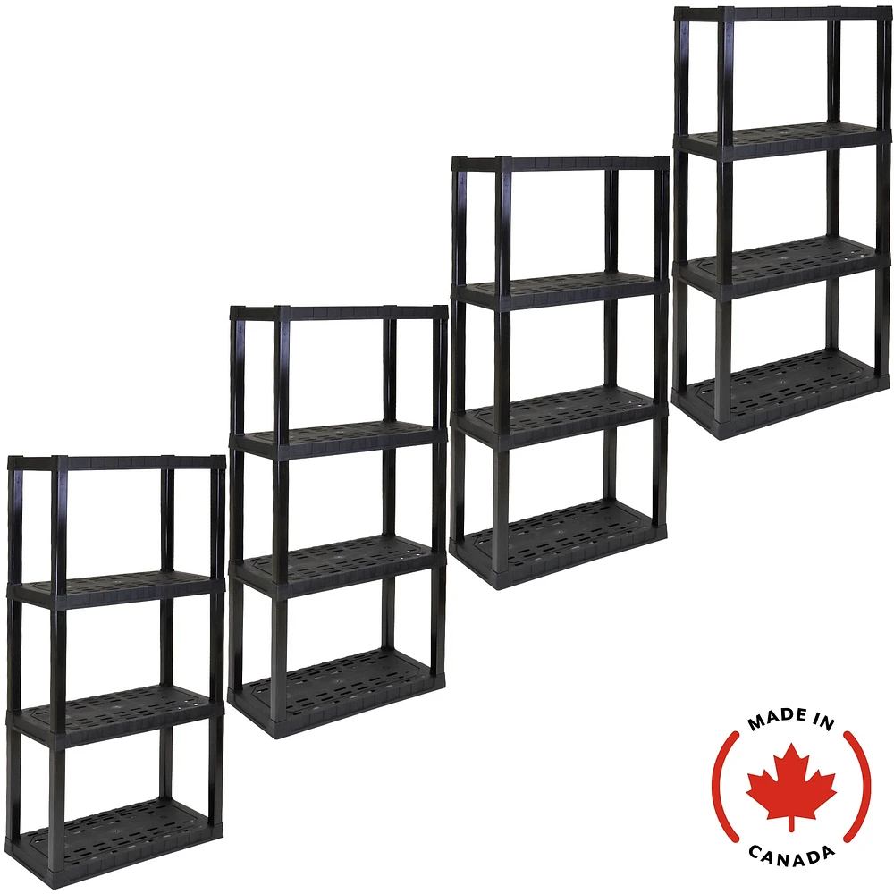 Hyper Tough Plastic Shelves Garage Storage Shelving Unit 4-Tier 56"H x 14"D x 30"W Pack of 4 Black-400 lbs Total Capacity