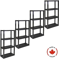 Hyper Tough Plastic Shelves Garage Storage Shelving Unit 4-Tier 56"H x 14"D x 30"W Pack of 4 Black-400 lbs Total Capacity