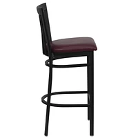 2 Pk. HERCULES Series Black School House Back Metal Restaurant Barstool - Burgundy Vinyl Seat