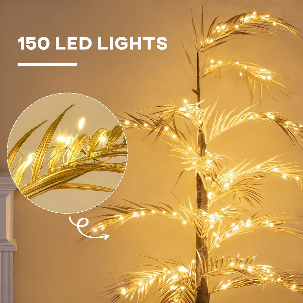 HOMCOM 5 ft Artificial Palm Tree Light with Pre-Lit LED Light for Home Party, Indoor and Covered Outdoor Use