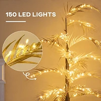 HOMCOM 5 ft Artificial Palm Tree Light with Pre-Lit LED Light for Home Party, Indoor and Covered Outdoor Use