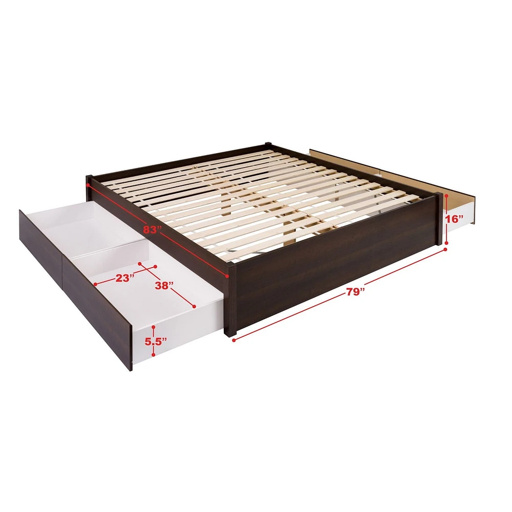 Prepac 63 in W x 16 in H x 83 in D Queen Select 4-Post Platform Bed with 4 Drawers