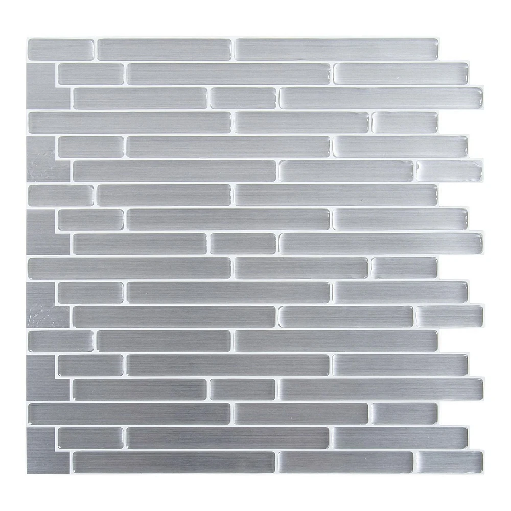 Truu Design Self-Adhesive Peel and Stick Accent Wall Tiles, 10 x 10 inches, Silver, 6 Pieces