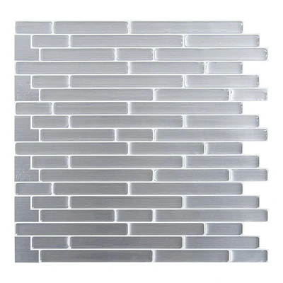 Truu Design Self-Adhesive Peel and Stick Accent Wall Tiles, 10 x 10 inches, Silver, 6 Pieces