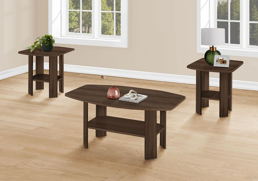 Monarch Specialties Ensemble De Table, Ensemble 3pcs, Café, Bout, Côté, Accent, Salon, Stratifié, Noyer, Transitionnel