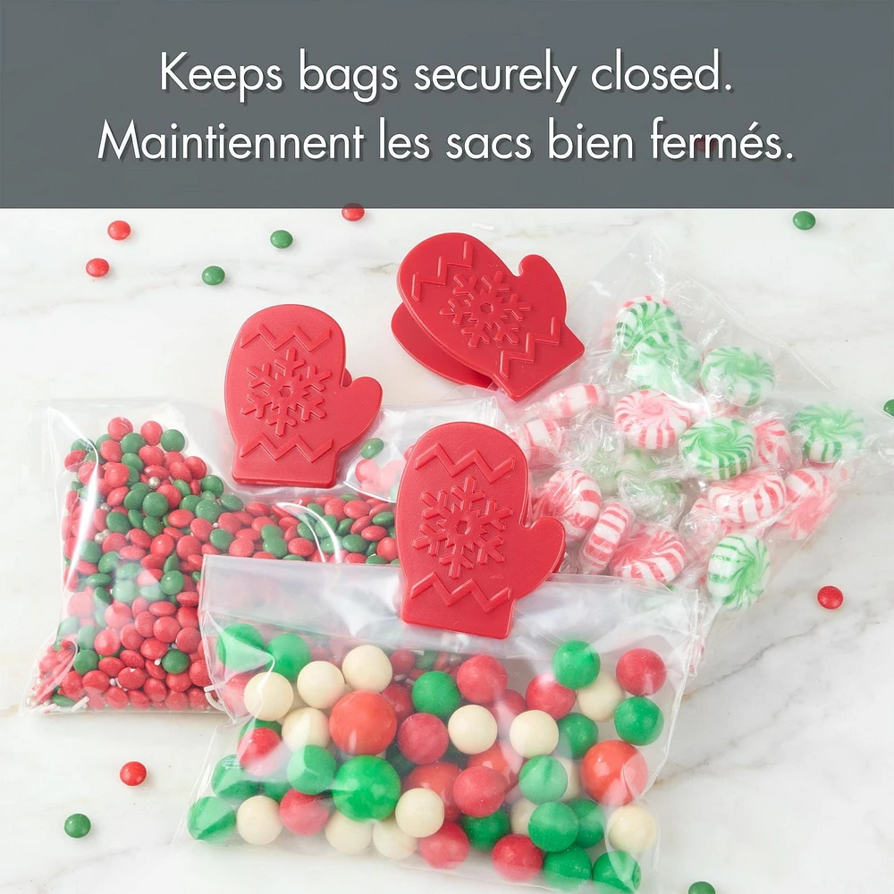 Ensemble de 3 pinces à sac Holiday Time, Mitaine, rouge