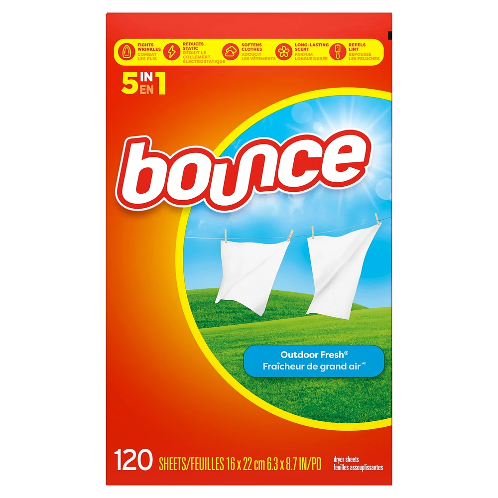 Bounce Fabric Softener Sheets, Outdoor Fresh Scent, 120 Sheets