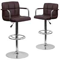 Tabourets de bar réglables | Ensemble de 2 tabourets de bar brun à hauteur de comptoir avec dossier et accoudoir