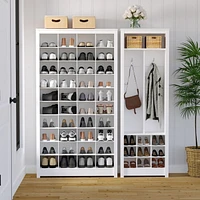 Prepac White 40 Cubby Shoe Storage Cabinet 13"D x 39.5" W x 72.5" H