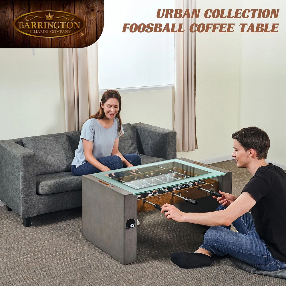 Table basse de baby-foot de la collection urbaine avec verre trempé, 39,75 po x 24 po x 20 po, table de football, par Barrington Billiards