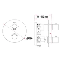 The akuaplus® thermostatic shower set with 4-way diverter, a shower heads 8 settings, spout or simultaneously, chrome finish