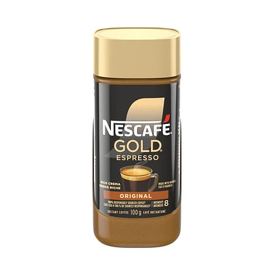 GOLD Espresso Premium Instant Coffee, Makes Espresso & Americanos With Velvety Layer of Coffee Crema, Just Add Hot Water, Made with Arabica Beans, 100% Responsibly Sourced Coffee, 100 g