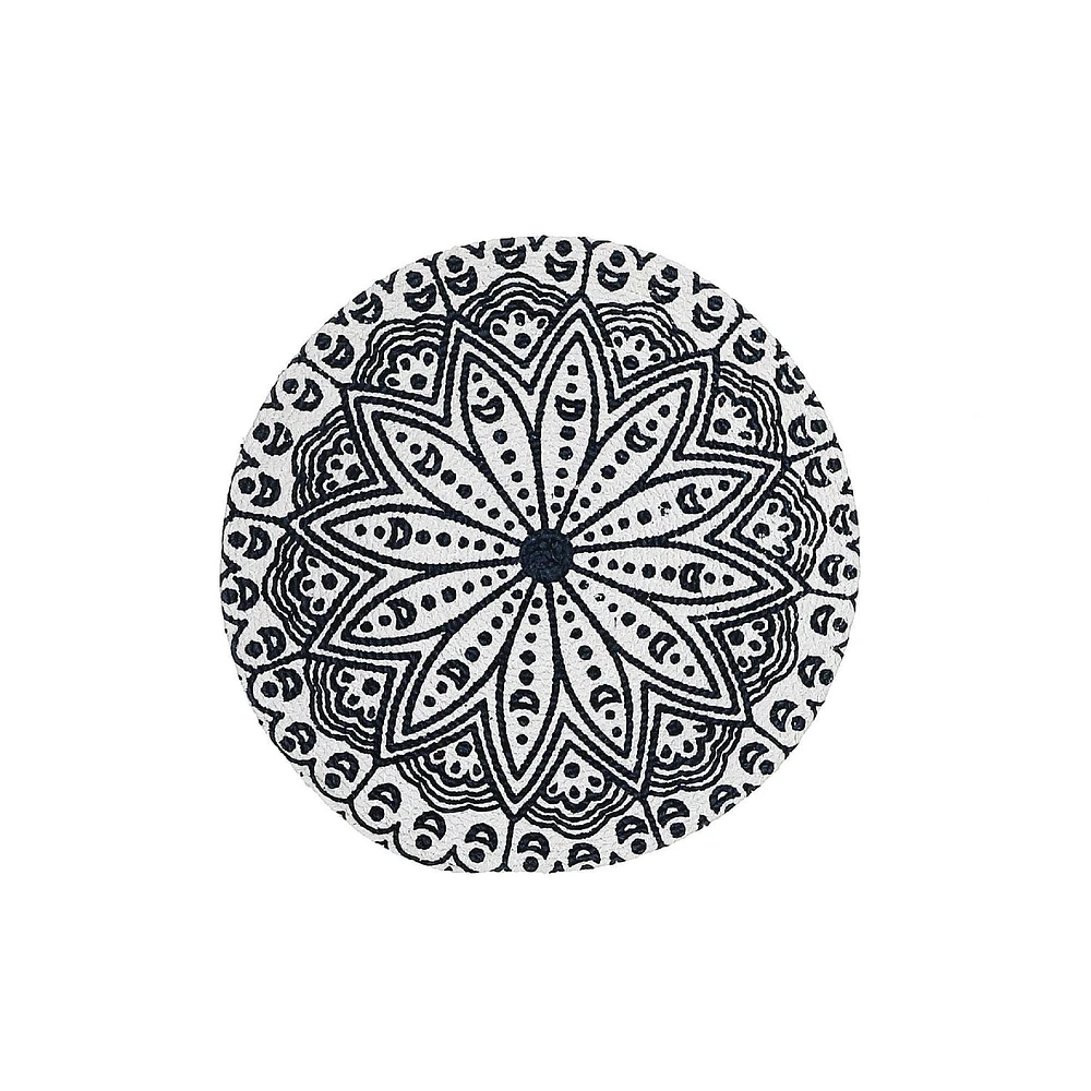 IH Casa Decor Imprimé Rond Cotton Corde Placemat Blue Mandala - Ensemble De 12