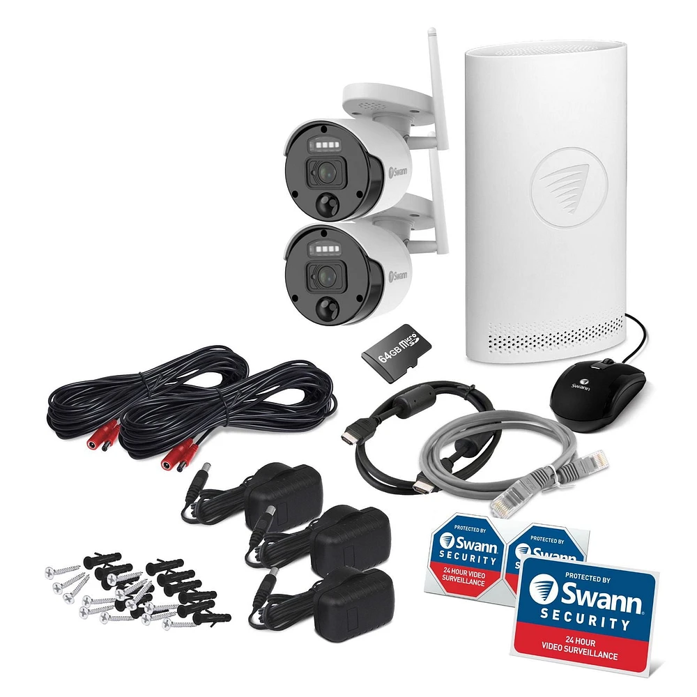 Système de sécurité Swann 1080p 4 canaux 1 To Wi-Fi NVR avec 2 caméras avec projecteurs et sirènes contrôlables – Blanc