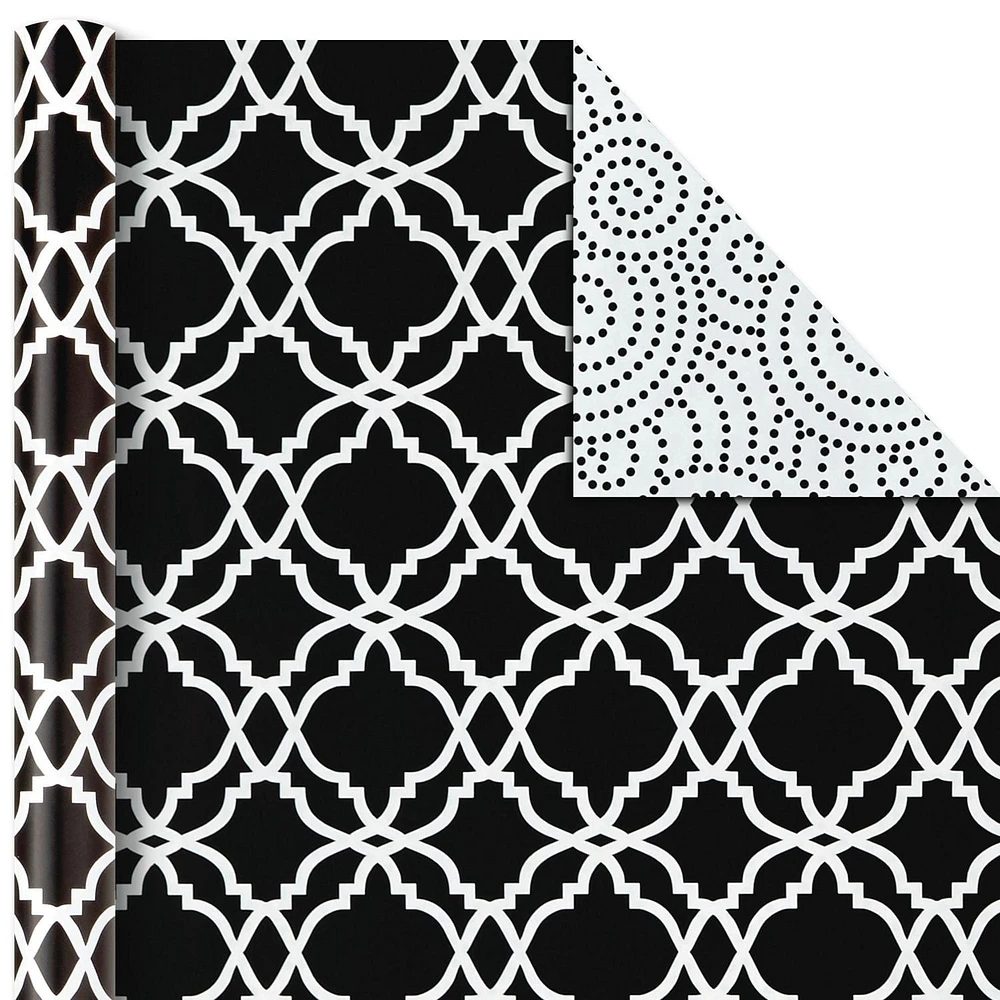 Hallmark All Occasion Reversible Wrapping Paper Bundle - Black and White Flowers and Dots (3-Pack: 75 sq. ft. ttl.)