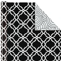 Hallmark All Occasion Reversible Wrapping Paper Bundle - Black and White Flowers and Dots (3-Pack: 75 sq. ft. ttl.)