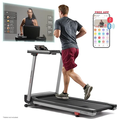 Sunny Health & Fitness Foldable 15 Level Auto Incline Treadmill, 20" Wide Running Belt, Quiet Brushless, Digital Display, 300 LB Weight Capacity, SunnyFit App Bluetooth Connection- SF-T723030