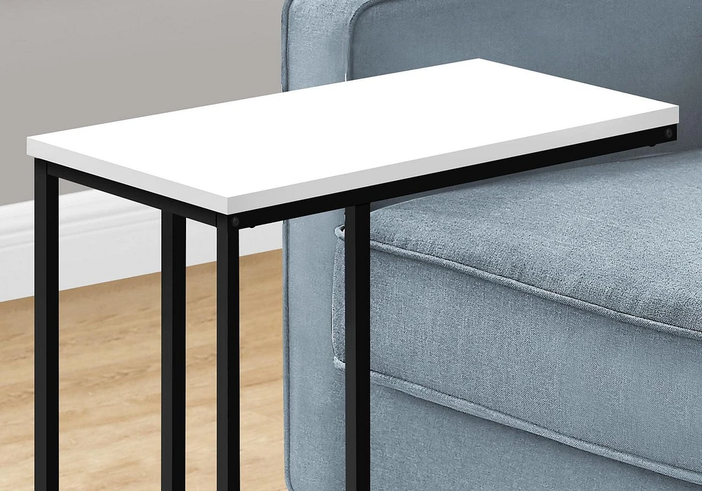 Monarch Specialties Table D'appoint, En Forme De C, Bout, Côté, Collation, Salon, Chambre À Coucher, Métal, Stratifié, Blanc, Noir, Contemporain, Moderne