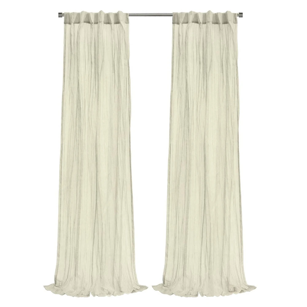 Loft Living Peoria Sheer Dual Header Single Curtain Panel 52 x 63 in Cream